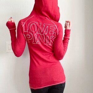 Vintage Y2K Victoria’s Secret PINK Red Thermal Hoodie Unwrap Me Holiday Shirt